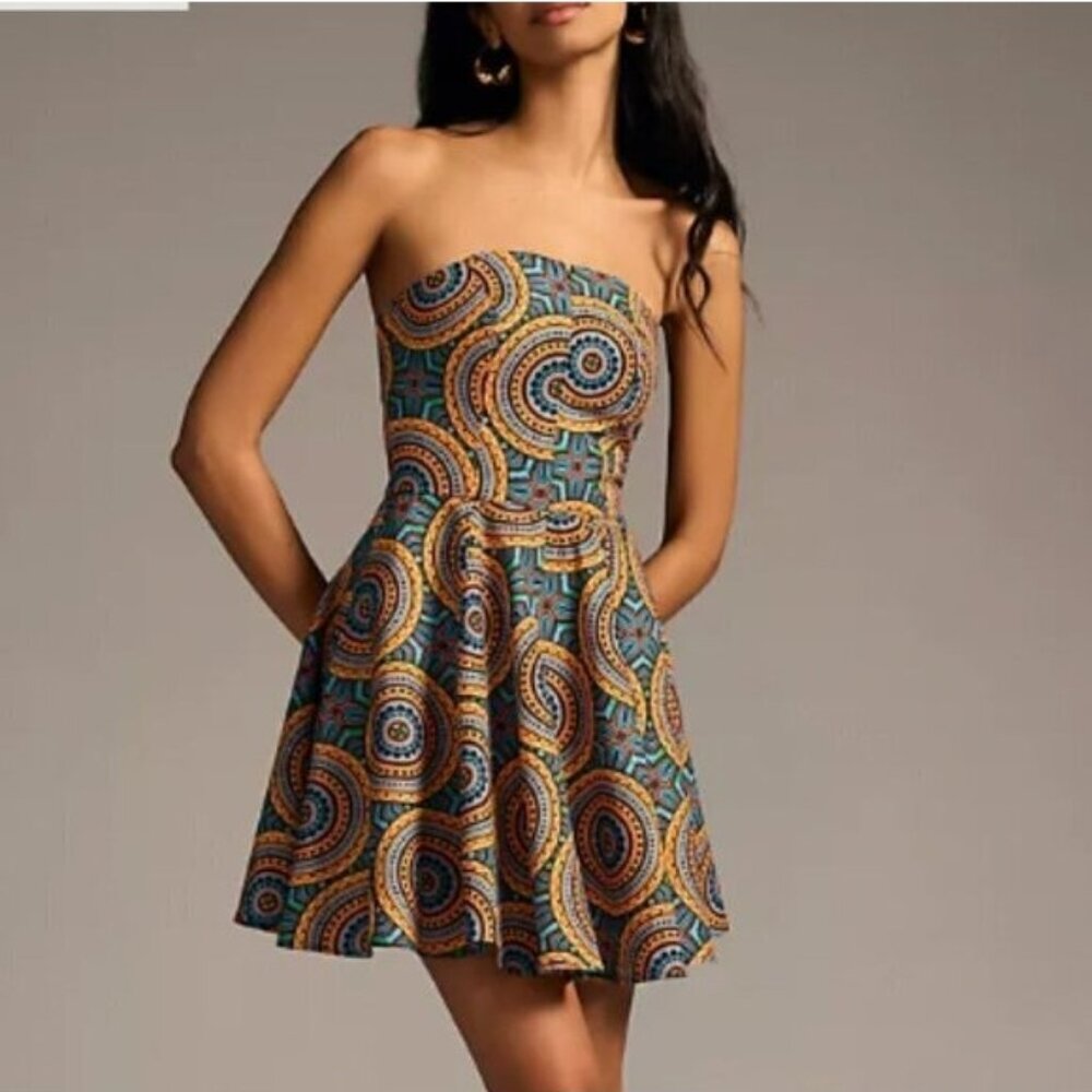 Anthropologie Kahindo Strapless A-Line Dress • Size‎ XL • Bold Print
